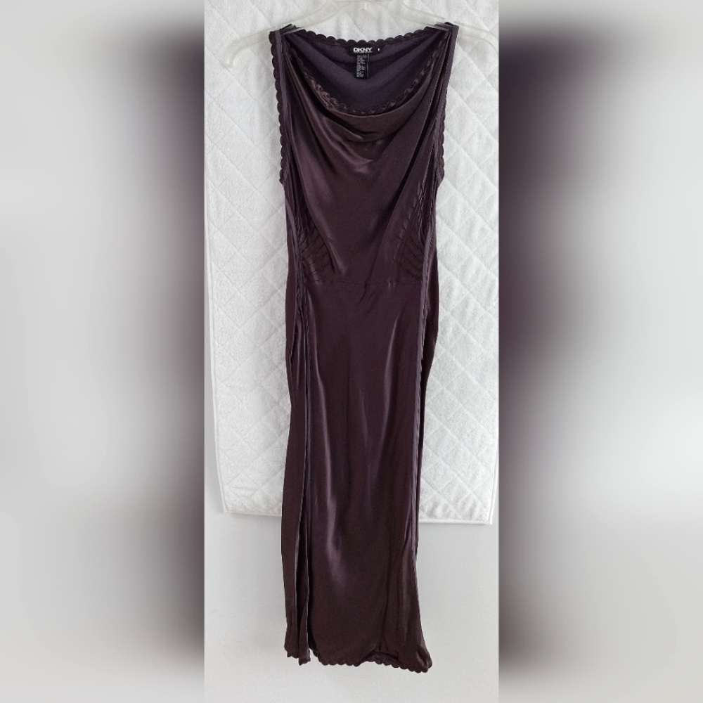 DKNY Purple Cowl Neck Satin Slip Dress